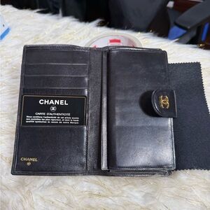 CHANEL Black Wallet Quilted Card Holder with Gold Logo & Hologram